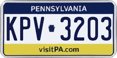 PA license plate KPV3203