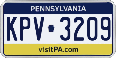 PA license plate KPV3209