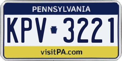 PA license plate KPV3221
