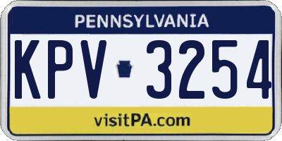 PA license plate KPV3254