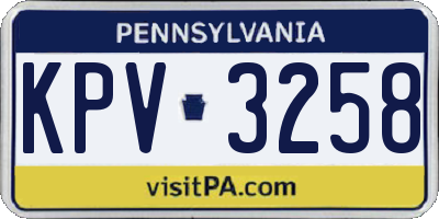 PA license plate KPV3258