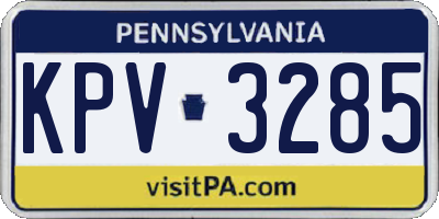 PA license plate KPV3285