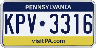 PA license plate KPV3316