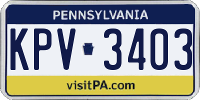 PA license plate KPV3403
