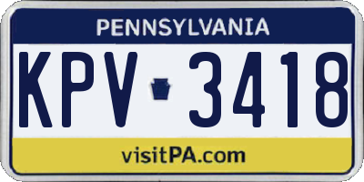 PA license plate KPV3418