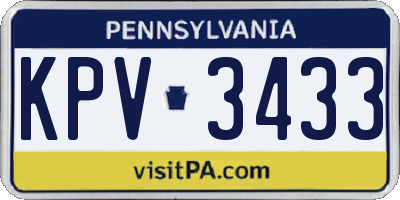 PA license plate KPV3433