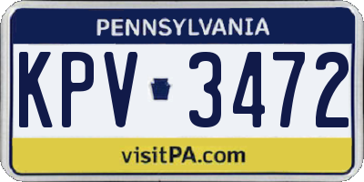 PA license plate KPV3472