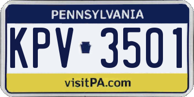 PA license plate KPV3501