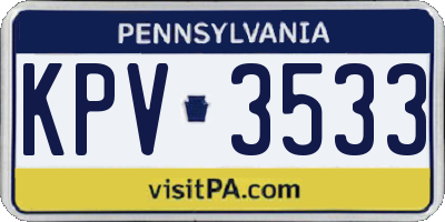 PA license plate KPV3533