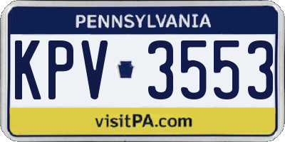 PA license plate KPV3553