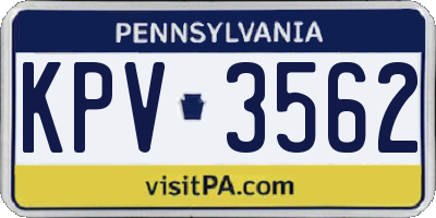 PA license plate KPV3562