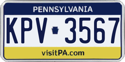 PA license plate KPV3567