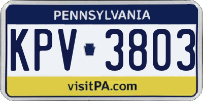 PA license plate KPV3803