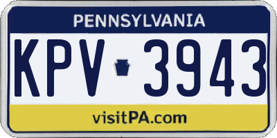 PA license plate KPV3943