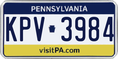 PA license plate KPV3984