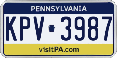 PA license plate KPV3987
