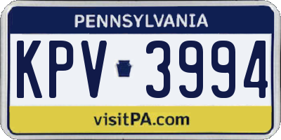 PA license plate KPV3994