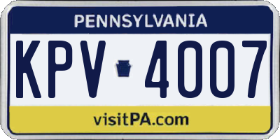 PA license plate KPV4007