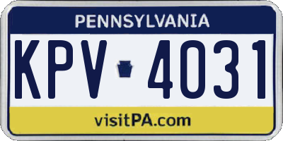 PA license plate KPV4031
