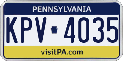 PA license plate KPV4035