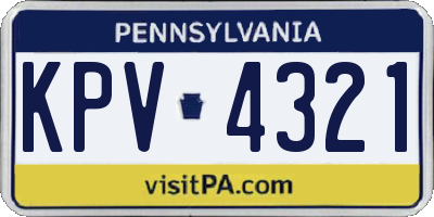 PA license plate KPV4321