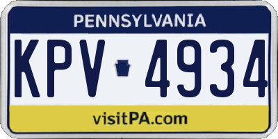 PA license plate KPV4934