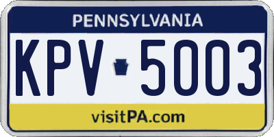 PA license plate KPV5003