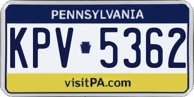 PA license plate KPV5362