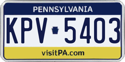 PA license plate KPV5403