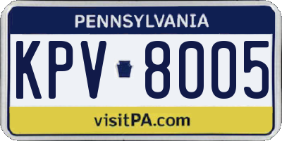 PA license plate KPV8005