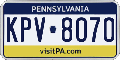 PA license plate KPV8070