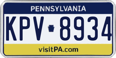 PA license plate KPV8934