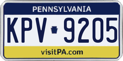 PA license plate KPV9205
