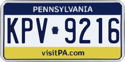 PA license plate KPV9216
