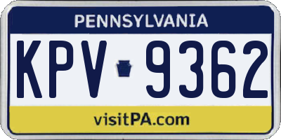 PA license plate KPV9362