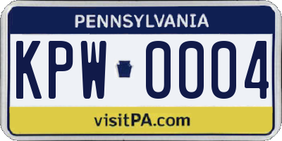 PA license plate KPW0004