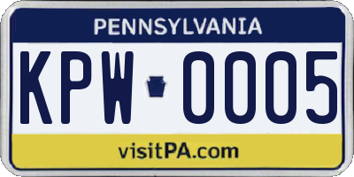 PA license plate KPW0005