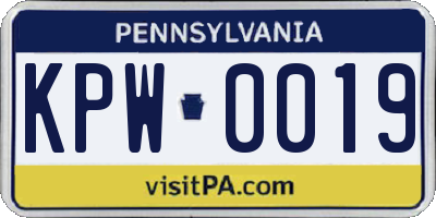 PA license plate KPW0019