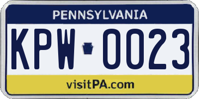 PA license plate KPW0023