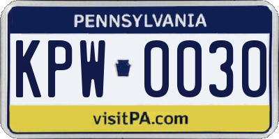 PA license plate KPW0030