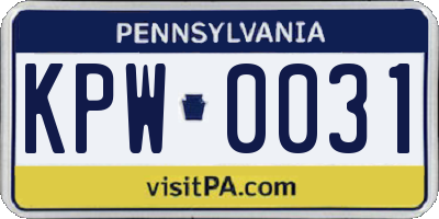 PA license plate KPW0031
