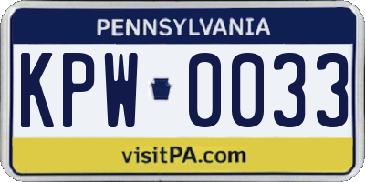 PA license plate KPW0033