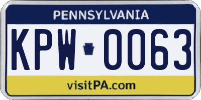 PA license plate KPW0063
