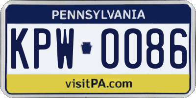 PA license plate KPW0086