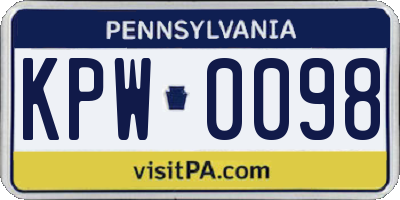 PA license plate KPW0098