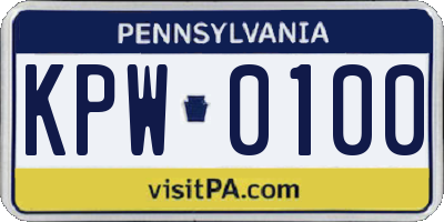 PA license plate KPW0100