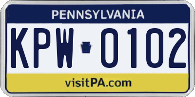 PA license plate KPW0102
