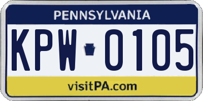 PA license plate KPW0105