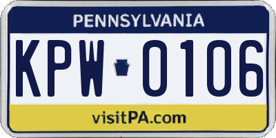 PA license plate KPW0106