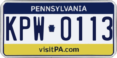 PA license plate KPW0113